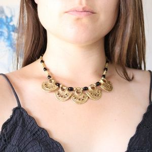 VINTAGE boho gold shield necklace